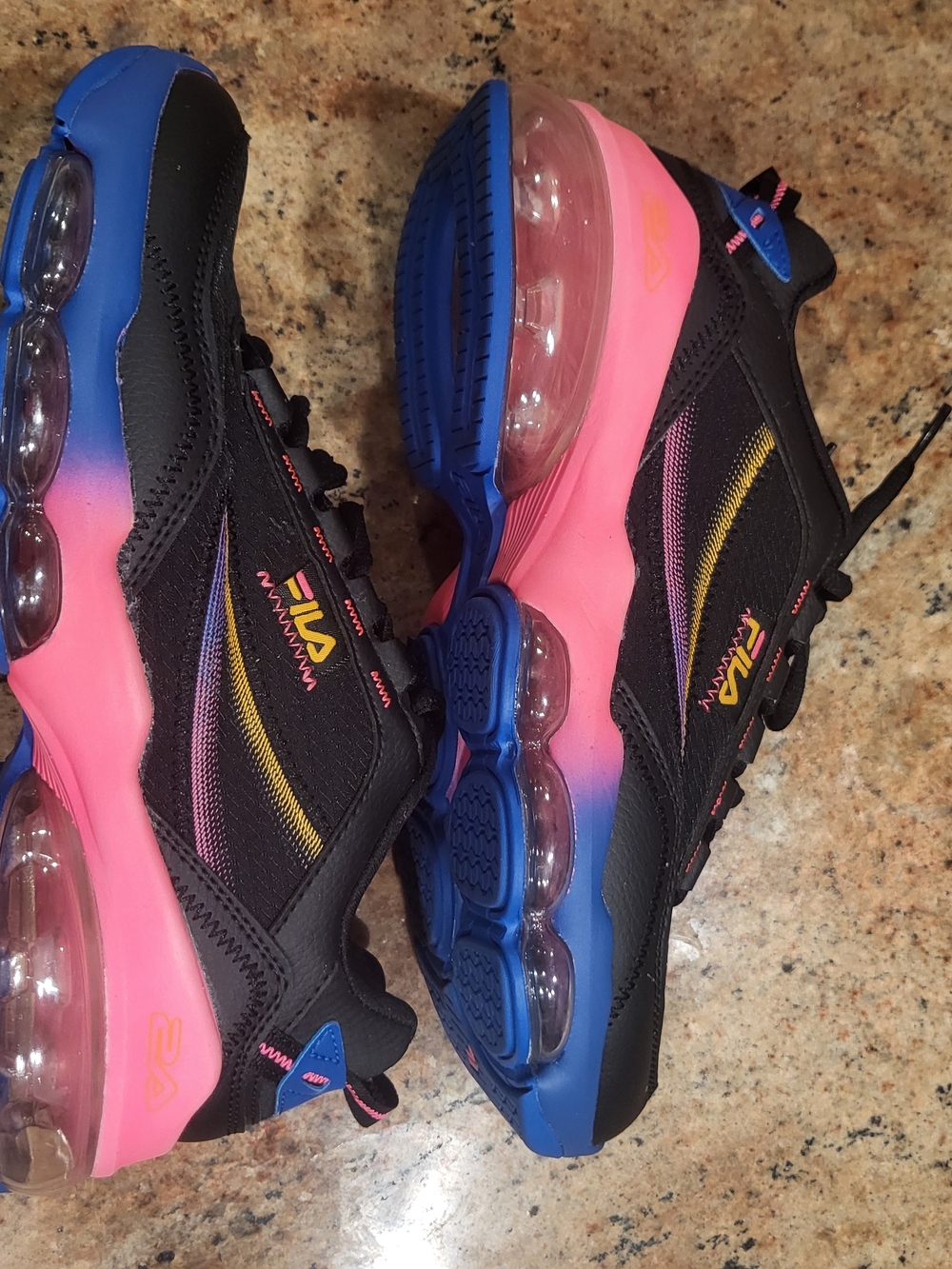 FILA Stirr Black Neon Pink Blue Bubble Sole Sneakers - Women's Size 8